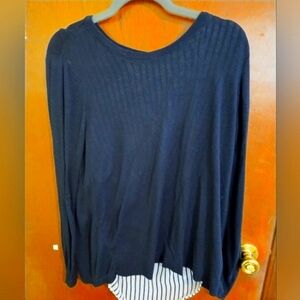 Black Long Sleeve Top with Striped Hem